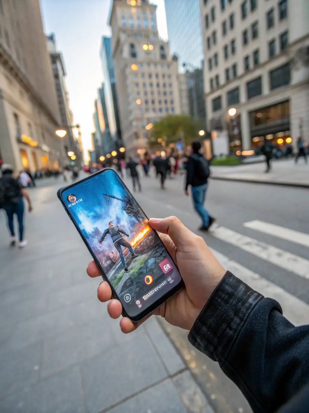A dynamic illustration showing a smartphone camera capturing a real-time scene, with descriptive text overlays highlighting key objects and features in the environment.