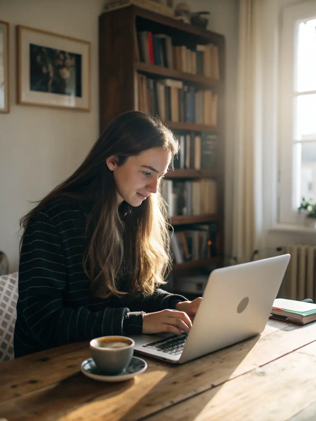 A professional headshot of a smiling job seeker using CareerPilot AI's Smart Profile Builder on a laptop, with a clean and modern interface visible on the screen.