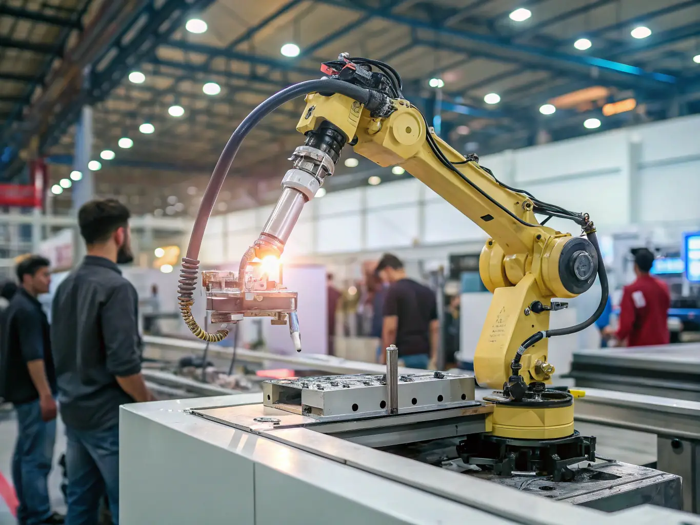 A photograph of a robotic arm performing a repetitive task in a manufacturing setting, highlighting the efficiency gains from AI-powered automation.