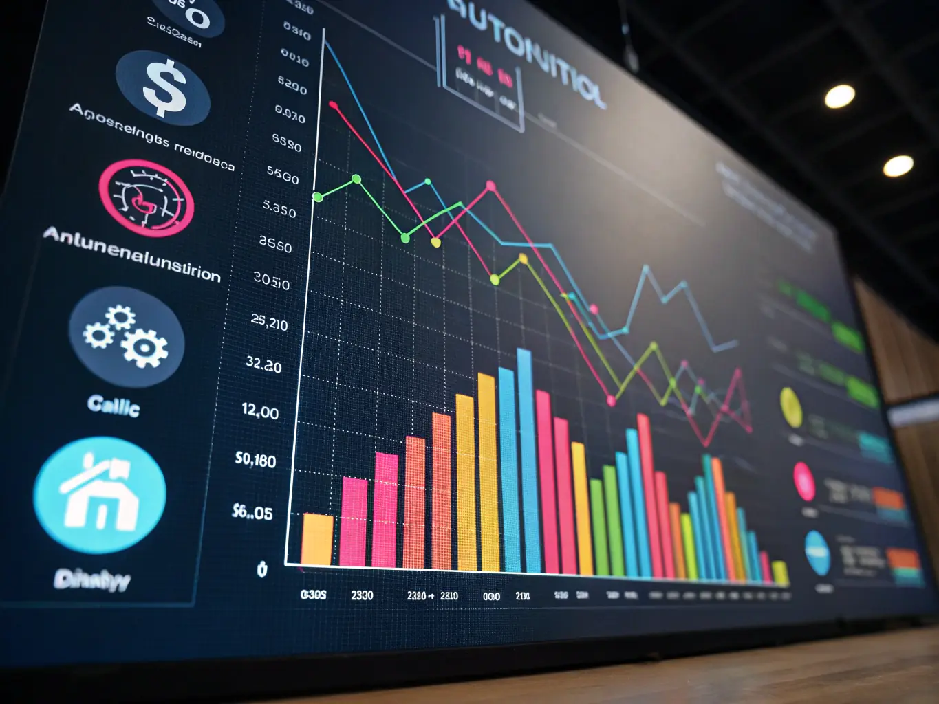 A graphic illustrating a downward-trending cost curve, with an AI brain in the background, representing the cost savings achieved through AI implementation.